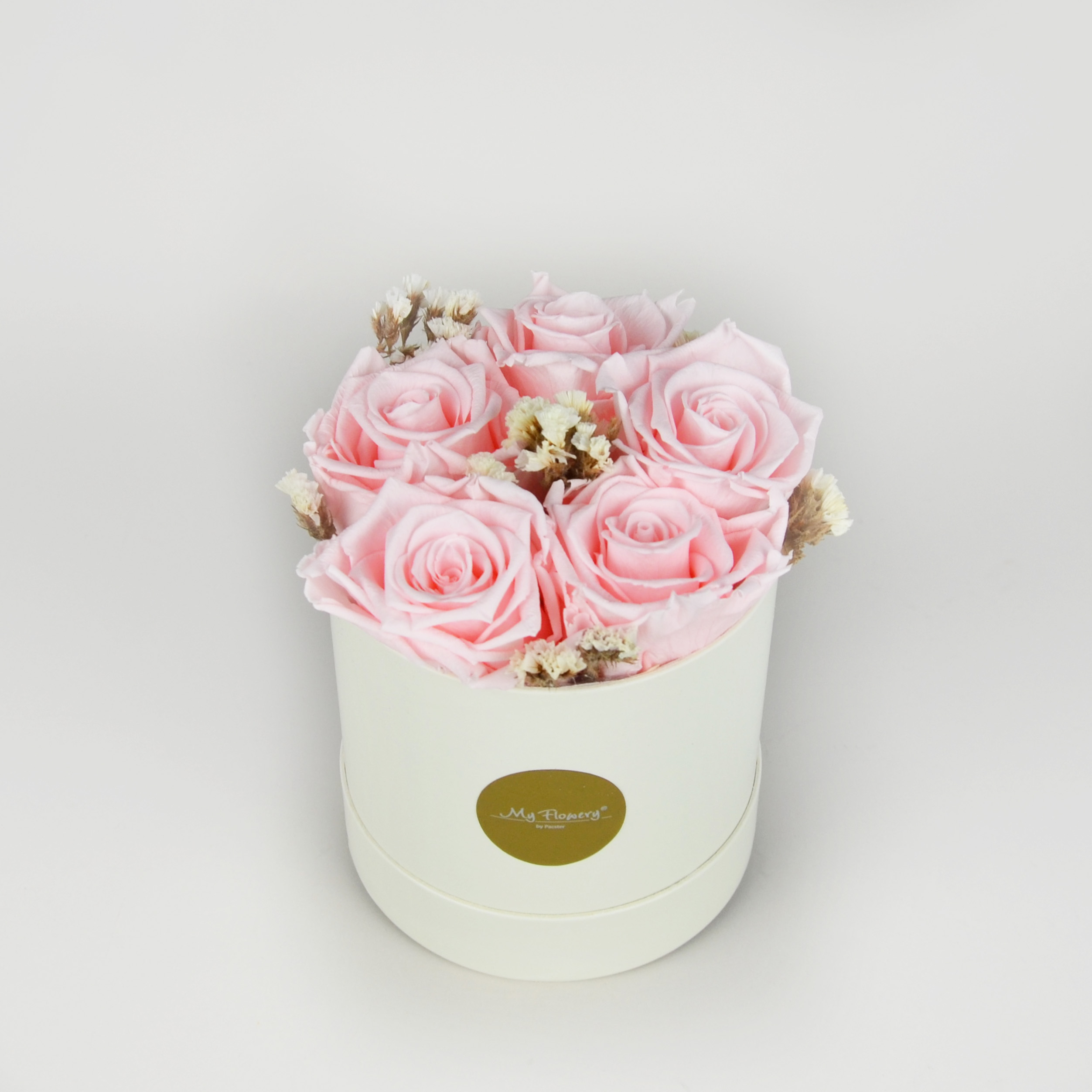 Runde Flowerbox - 5 rosa Rosen 