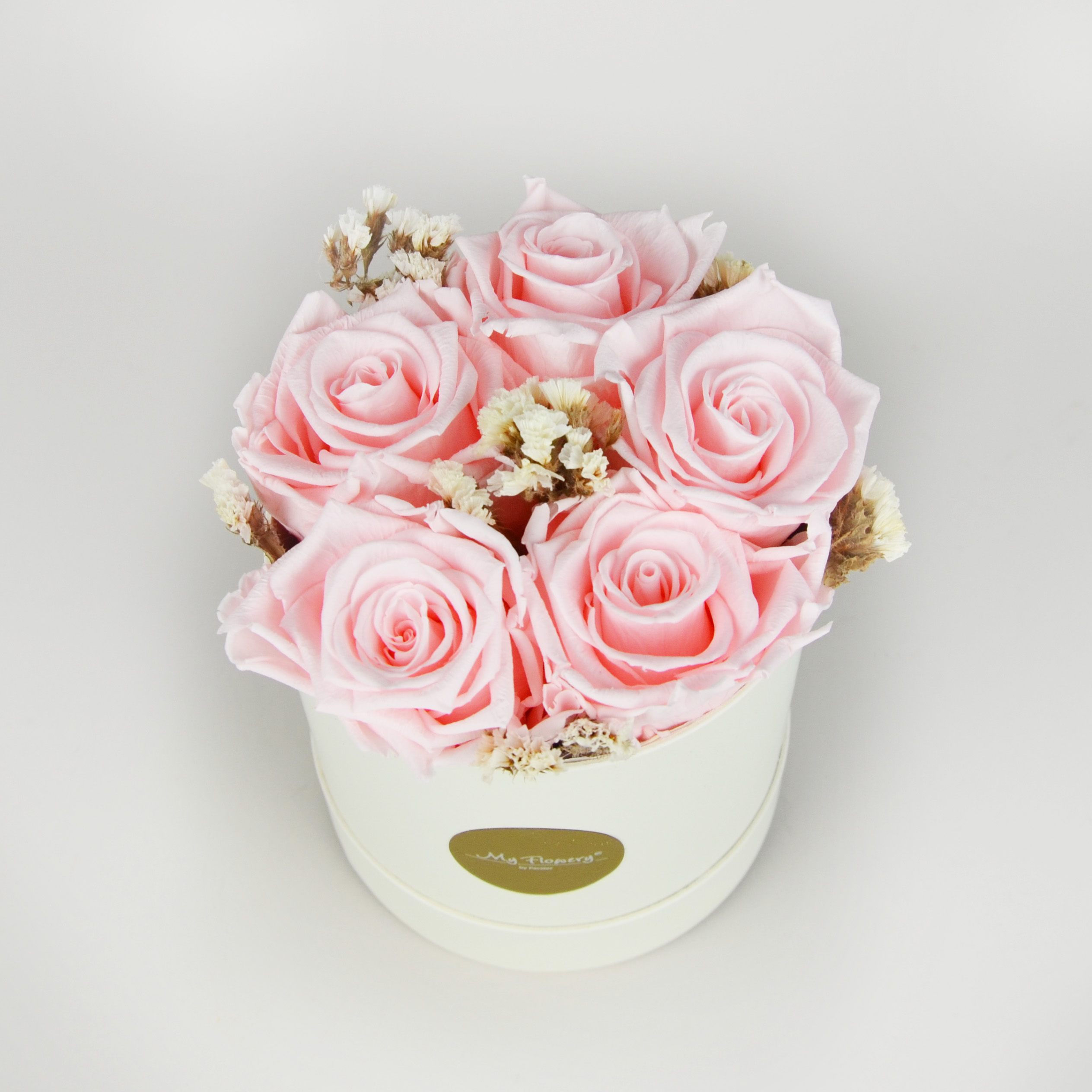 Runde Flowerbox - 5 rosa Rosen 
