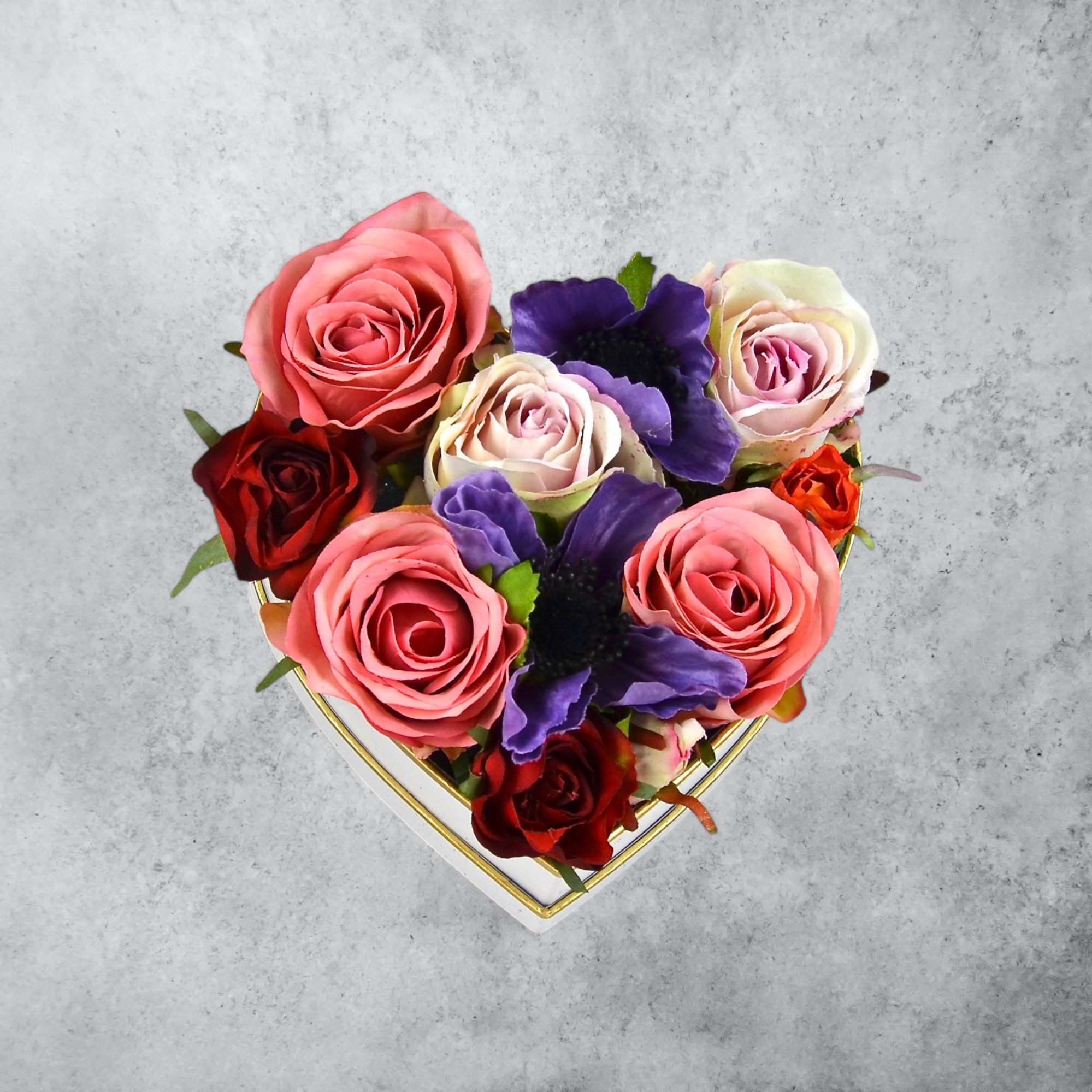 Seidenblumen - Herz Rosen-Anamonenmix