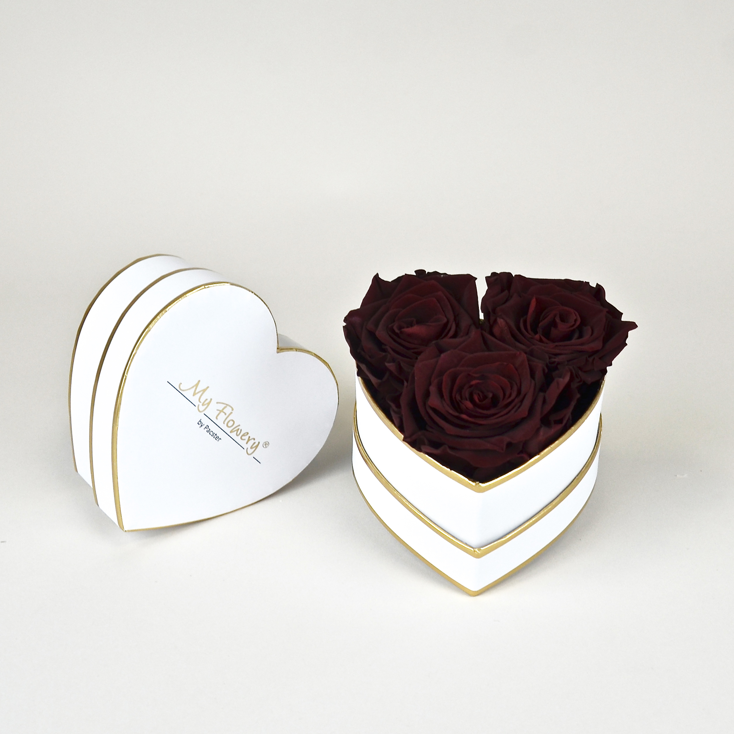 My Flowery - 3er Herzbox Burgundi